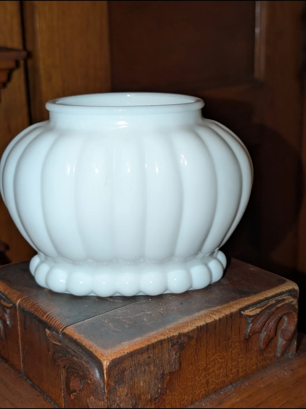 White Milk Glass Vase Ribbed Ball Pattern 7.5